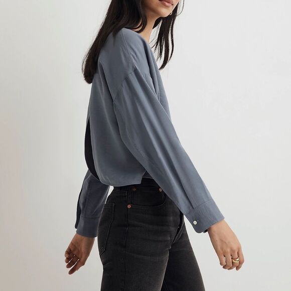 Madewell Relaxed Tulip-Back Top Womens Small Índigo - Picture 11 of 12